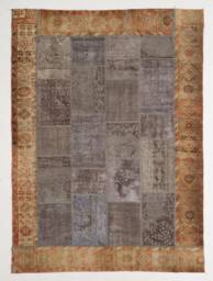 Handmade Turkish Patchwork Rug, Natural Gray & Brown - thumbnail 1