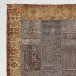 Handmade Turkish Patchwork Rug, Natural Gray & Brown - thumbnail 4