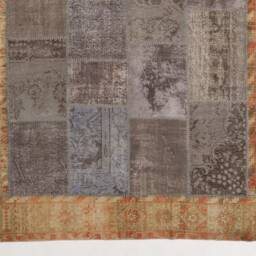 Handmade Turkish Patchwork Rug, Natural Gray & Brown - thumbnail 2