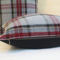 Gray & Red Plaid Merino Wool Pillow Cover, Classic Stewart - Made To Order - thumbnail 2