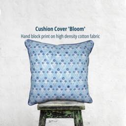 Block Print Cushion Cover Blue White Double Sided Cushion Cover Piping Edge Hidden Zip 100% Organic High Density Cotton House Warming Gift - thumbnail 1