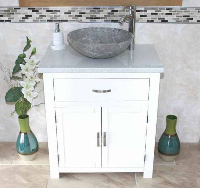 Bathroom Vanity White Painted Wash Stand Quartz Marble Stone Basin 502Pwqsbc - image 1