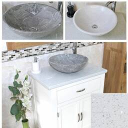 Bathroom Vanity White Painted Wash Stand Quartz Marble Stone Basin 502Pwqsbc - thumbnail 2