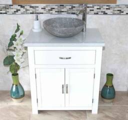 Bathroom Vanity White Painted Wash Stand Quartz Marble Stone Basin 502Pwqsbc - thumbnail 1