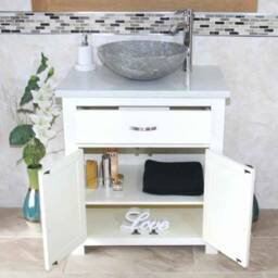 Bathroom Vanity White Painted Wash Stand Quartz Marble Stone Basin 502Pwqsbc - thumbnail 3