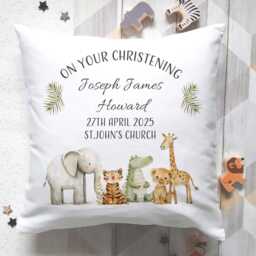 Personalized Christening Cushion Farm Animal Design, Baby Boy Keepsake - thumbnail 2