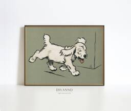 The White Puppy Wall Art, Book Art Print, Minimalist Animal Printable, Neutral Sage Canvas, Cute Poster, Boy Nursery Decor - thumbnail 1
