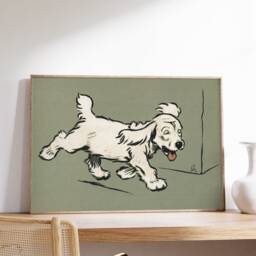 The White Puppy Wall Art, Book Art Print, Minimalist Animal Printable, Neutral Sage Canvas, Cute Poster, Boy Nursery Decor - thumbnail 2