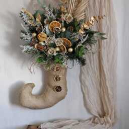 Christmas Door Wreath, Christmas Elf Stocking, Seasonal Decor, Unique Winter Front Decoration, Artificial Flowers & Ornaments - thumbnail 2