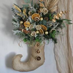 Christmas Door Wreath, Christmas Elf Stocking, Seasonal Decor, Unique Winter Front Decoration, Artificial Flowers & Ornaments - thumbnail 3