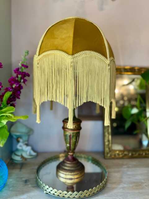 Handmade Gold Velvet Lampshade With Fringe, Tassel Light, Art Deco Glam Decor - image 1