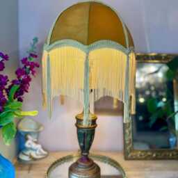 Handmade Gold Velvet Lampshade With Fringe, Tassel Light, Art Deco Glam Decor - thumbnail 2