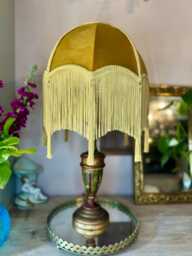Handmade Gold Velvet Lampshade With Fringe, Tassel Light, Art Deco Glam Decor - thumbnail 1