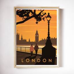 Vintage London Print Westminster Sunset, Big Ben Poster - thumbnail 3
