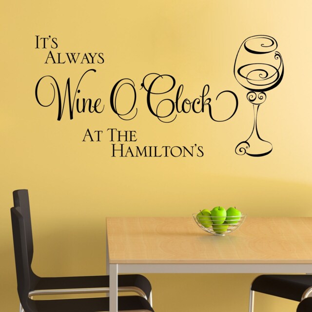 Personalised Kitchen Wall Sticker Wine O'clock Vinyl Decal Transfer Dining Room Pub Bar Surname - image 1