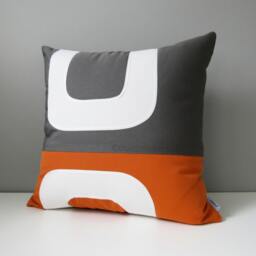 Tuscan Orange & Grey Sunbrella Outdoor Pillow Cover With Mid Century Modern Vibe, Color Block Cushions For Pool & Patio Lounge, Mazizmuse - thumbnail 3