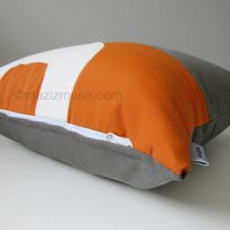 Tuscan Orange & Grey Sunbrella Outdoor Pillow Cover With Mid Century Modern Vibe, Color Block Cushions For Pool & Patio Lounge, Mazizmuse - thumbnail 2