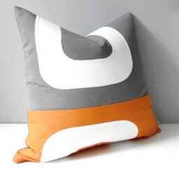 Tuscan Orange & Grey Sunbrella Outdoor Pillow Cover With Mid Century Modern Vibe, Color Block Cushions For Pool & Patio Lounge, Mazizmuse - thumbnail 1