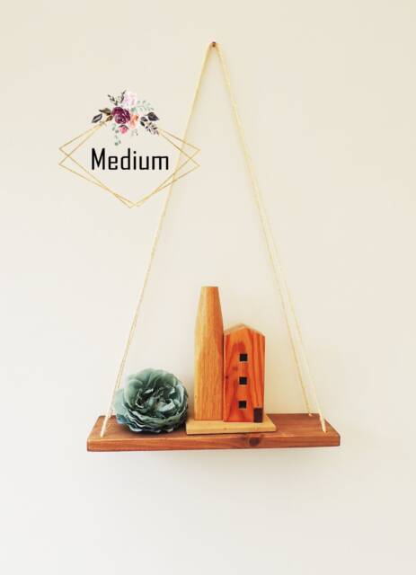 Hanging Swing Shelf Wooden Floating Wall Display - Dark Oak Finish - image 1