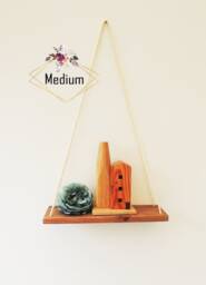 Hanging Swing Shelf Wooden Floating Wall Display - Dark Oak Finish - thumbnail 1