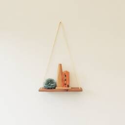 Hanging Swing Shelf Wooden Floating Wall Display - Dark Oak Finish - thumbnail 2