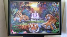 Professionally Framed Completed 3000 Piece Ravensburger Tigers At The Waterhole Puzzle Wall Art & Decor - thumbnail 1