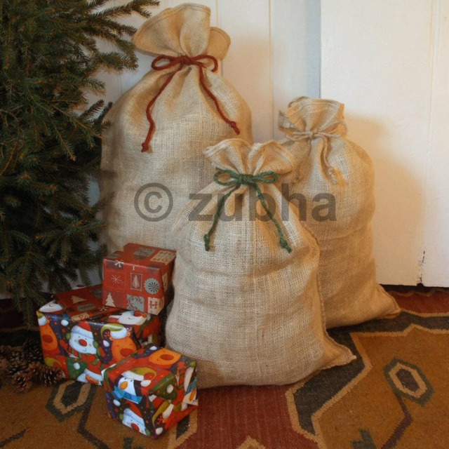 Rustic Christmas Hessian Sack With Tie Top, Jute Gift Bag, Stocking, Santa