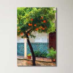 Seville Courtyard 3 Panel Split Canvas Wall Art Trees & Moorish Tiles Spanish Architecture Oil Painting Framed Home Decor Gift - thumbnail 4