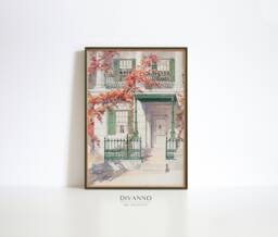 Ornamental Sketch Print, Architecture Drawing, Iron Balcony Illustration, Victorian Wall Art Decor, Canvas Gift, Hand-Drawn Printable - thumbnail 1