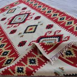3x6 Ft Afghan Kilim Area Rug, Beige Red Natural Vegetable Dyes Turkmen Flatweave Handmade Wool Oriental Bedroom Living Room Rug - thumbnail 4