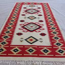 3x6 Ft Afghan Kilim Area Rug, Beige Red Natural Vegetable Dyes Turkmen Flatweave Handmade Wool Oriental Bedroom Living Room Rug - thumbnail 2