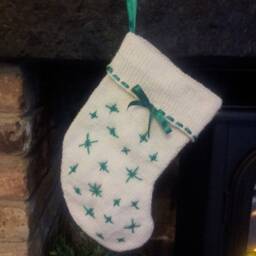 Ready To Ship Hand Knitted Scandinavian Style Christmas Stocking Cream & Green Xmas Decoration - thumbnail 3