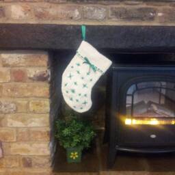 Ready To Ship Hand Knitted Scandinavian Style Christmas Stocking Cream & Green Xmas Decoration - thumbnail 2