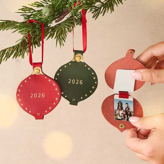 Personalised 2026 Memories Leather Four Hidden Photo Bauble Us Tariffs Covered - image 1