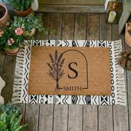 Monogram Doormat, Lavender Arch, Personalized Family Name Mat, Farmhouse Entryway Decor