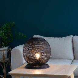 Black Bamboo Floor Lamp - Tall Dyed Woven Rattan Fish Trap Light Lantern - thumbnail 2