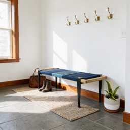 Hand-Woven Entryway Bench Mcm Style End Of Bed & Mudroom Seating - Custom-Made, Multiple Sizes - thumbnail 3
