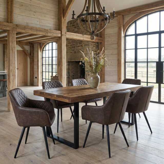 Grantham Sq Dining Table Natural Thick Rustic Wood Industrial Steel Legs Handmade Characteristic Of The Countryside - image 1