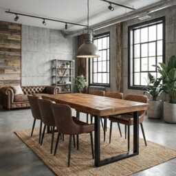 Grantham Sq Dining Table Natural Thick Rustic Wood Industrial Steel Legs Handmade Characteristic Of The Countryside - thumbnail 2
