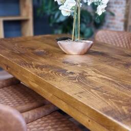 Grantham Sq Dining Table Natural Thick Rustic Wood Industrial Steel Legs Handmade Characteristic Of The Countryside - thumbnail 4