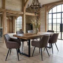 Grantham Sq Dining Table Natural Thick Rustic Wood Industrial Steel Legs Handmade Characteristic Of The Countryside - thumbnail 1