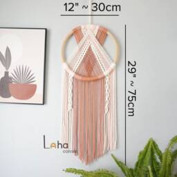 Handmade Pastel Macrame Dream Catcher, Rattan Boho Wall Decor - thumbnail 3