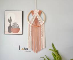 Handmade Pastel Macrame Dream Catcher, Rattan Boho Wall Decor - thumbnail 1