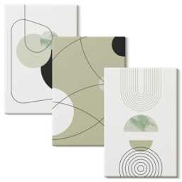 Canvas Set Of 3 - Shapes in Subdued Colors, Green Wall Art, Geometric Hanging Piece - thumbnail 2