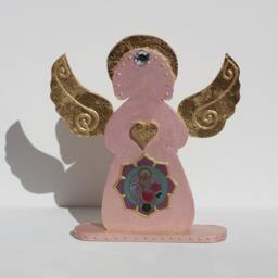 Angel Of Love Home Decor With Gold Leaf Gilded Heart & Wings, Rose Pink Archangel Chamuel Figurine, Wedding Decoration, Engagement Gift - thumbnail 3