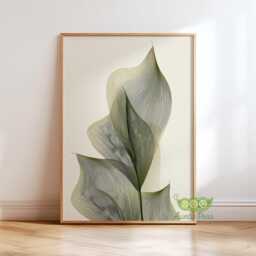 Green Abstract Botanical Wall Art, Japandi Minimalist Print, Modern Elegant Leaf Poster, Neutral Nature Home Decor - thumbnail 1