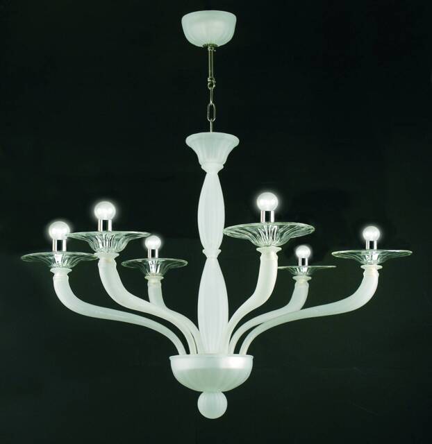 Doge Murano Chandelier 6 Lights Crystal & White