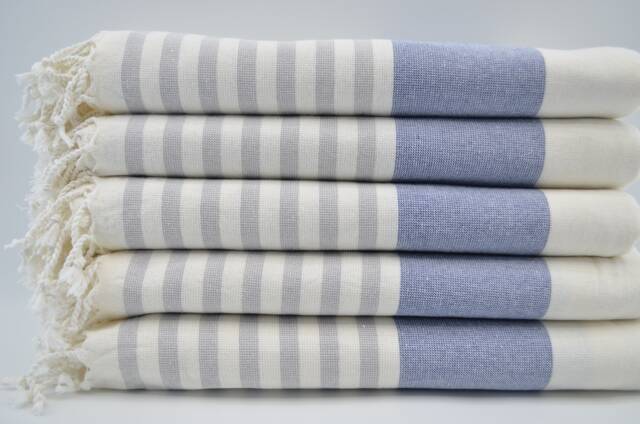 "Blue & Gray Towel, Turkish Peshtemal, Soft Towel, 40""x65" - image 1