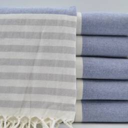 "Blue & Gray Towel, Turkish Peshtemal, Soft Towel, 40""x65" - thumbnail 3