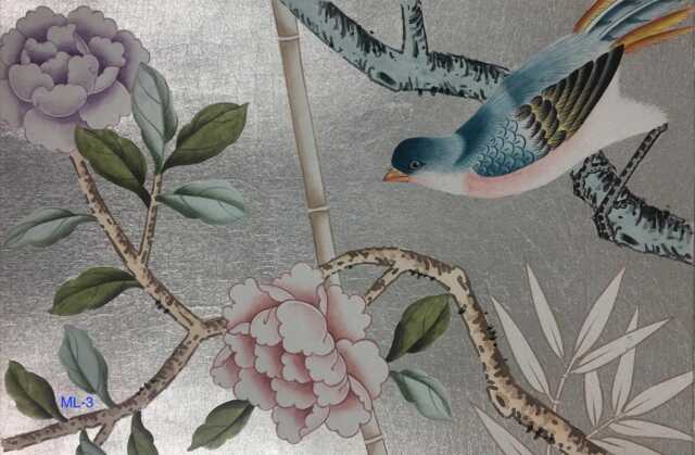 G-003 Sample in Stock For Chinoiserie Handpainted Wallpaper On Metallic Leaf - image 1